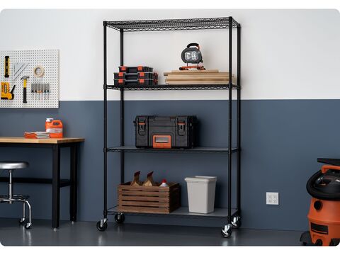 black wire shelving rack for home garage use