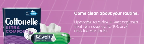 Upgrade your routine with Cottonelle toilet tissue and Cottonelle wet wipes