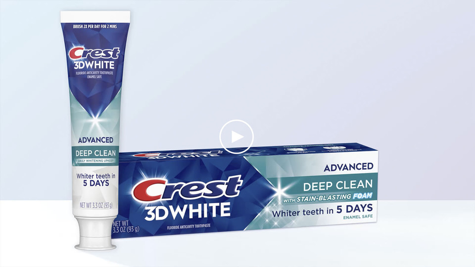 thumbnail video image 3 of Crest 3D White Adv Deep Clean Whitening Toothpaste, 3.3 oz, 3 of 14