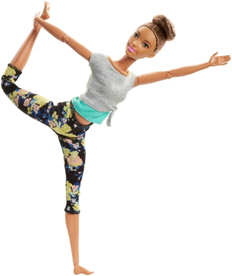 Barbie Made To Move Doll W Ith Yellow Floral Pattern Yoga