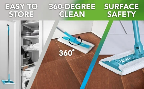 Flash Speedmop is easy to store, provides a 360&#176; clean, and is safe to use on finished floors.