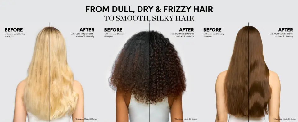 Ultimate Smooth Before and After Results, smoothes hair for up to 3 days