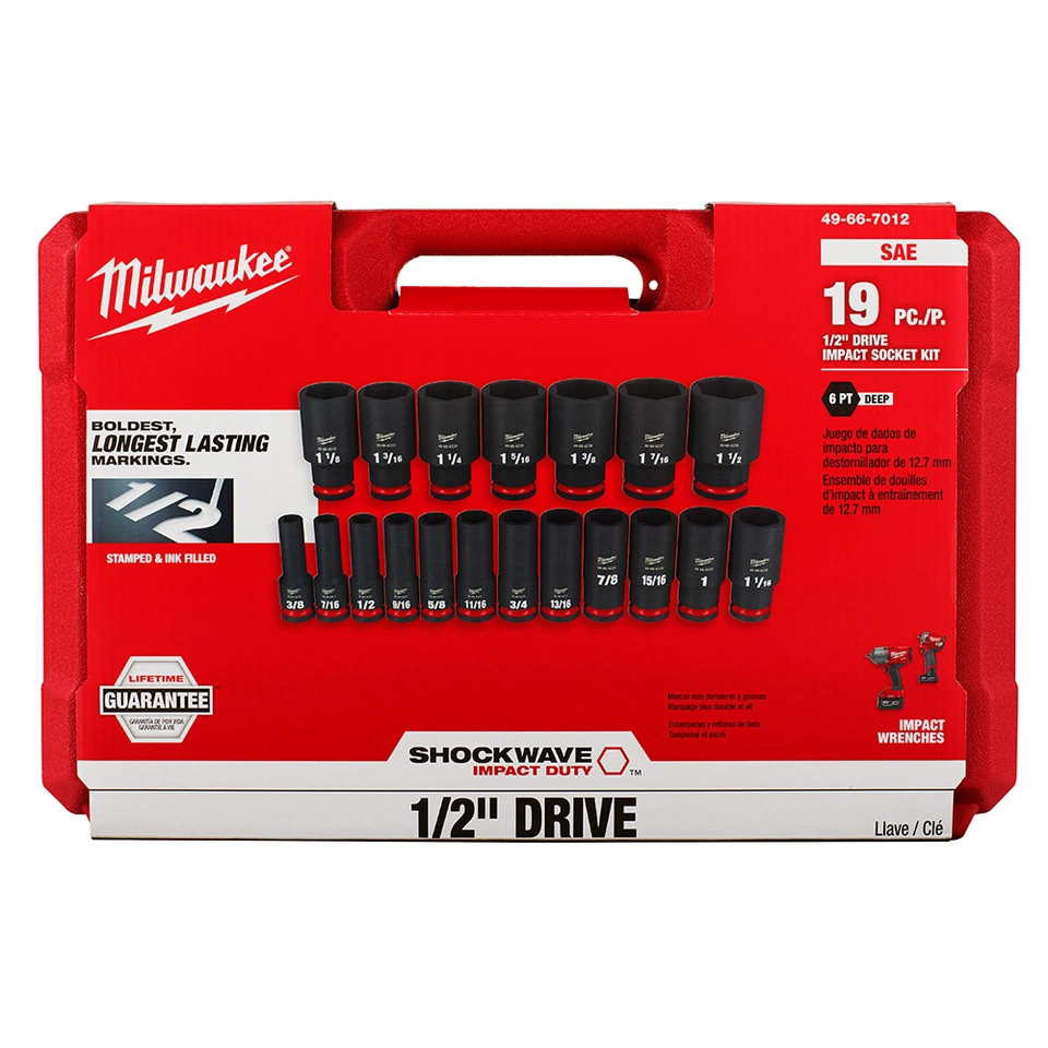 Milwaukee Tool - Socket Set: Deep, 19 Pc, 1/2 Milwaukee Tool - Socket Set: Deep, 19 Pc, 1/2