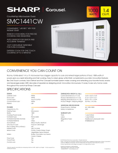 Sharp Appliances - SMC1441CW - SHARP CAROUSEL COUNTERTOP MICROWAVE OVEN 1.4  CU. FT. 1000W WHITE-SMC1441CW