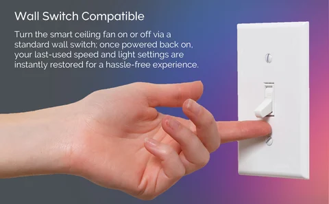 The ceiling fan is compatible with a wall switch