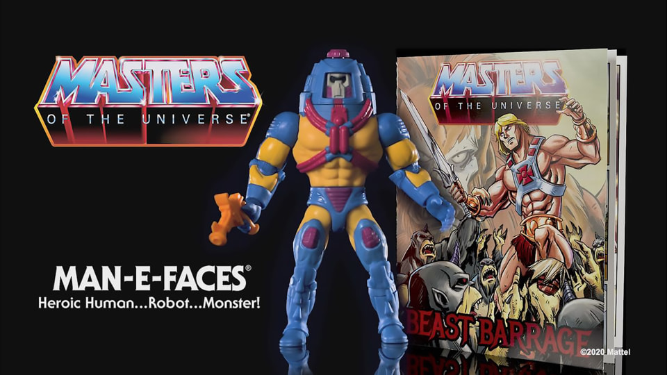 thumbnail video image 2 of Masters of The Universe Origins Man-E-Faces 5.5-In Action Figure, Battle Figures for Play and Display, 2 of 7