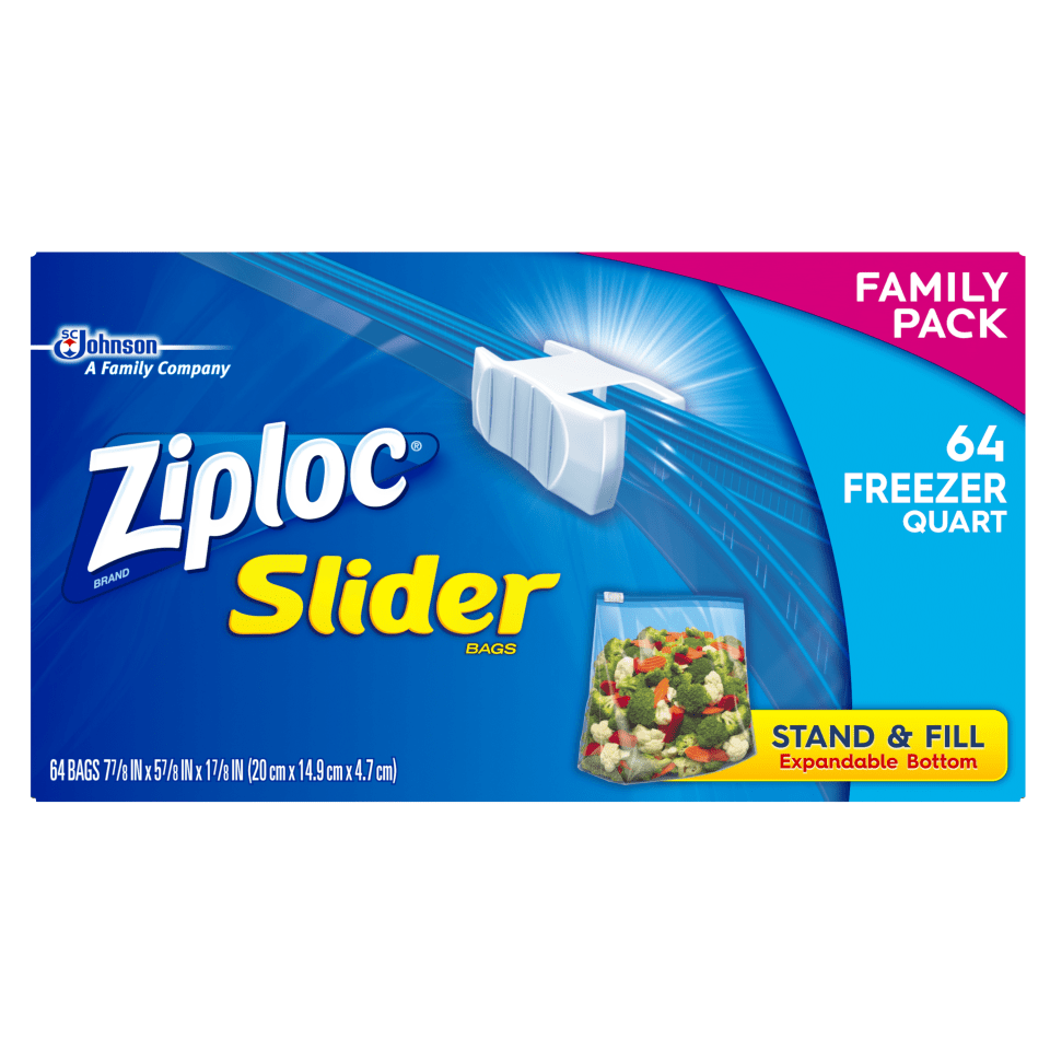 Ziploc Brand Slider Freezer Quart Bags with Power Shield Technology, 15