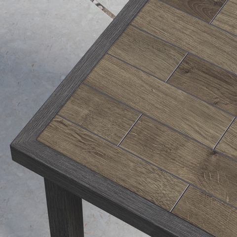 View of porcelain tile table top.