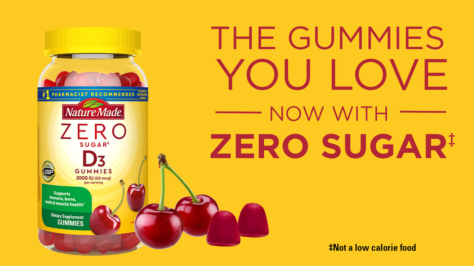 thumbnail video image 3 of Nature Made Zero Sugar Vitamin D3 Gummies, Sugar Free Gummies, 120 Count, 3 of 12
