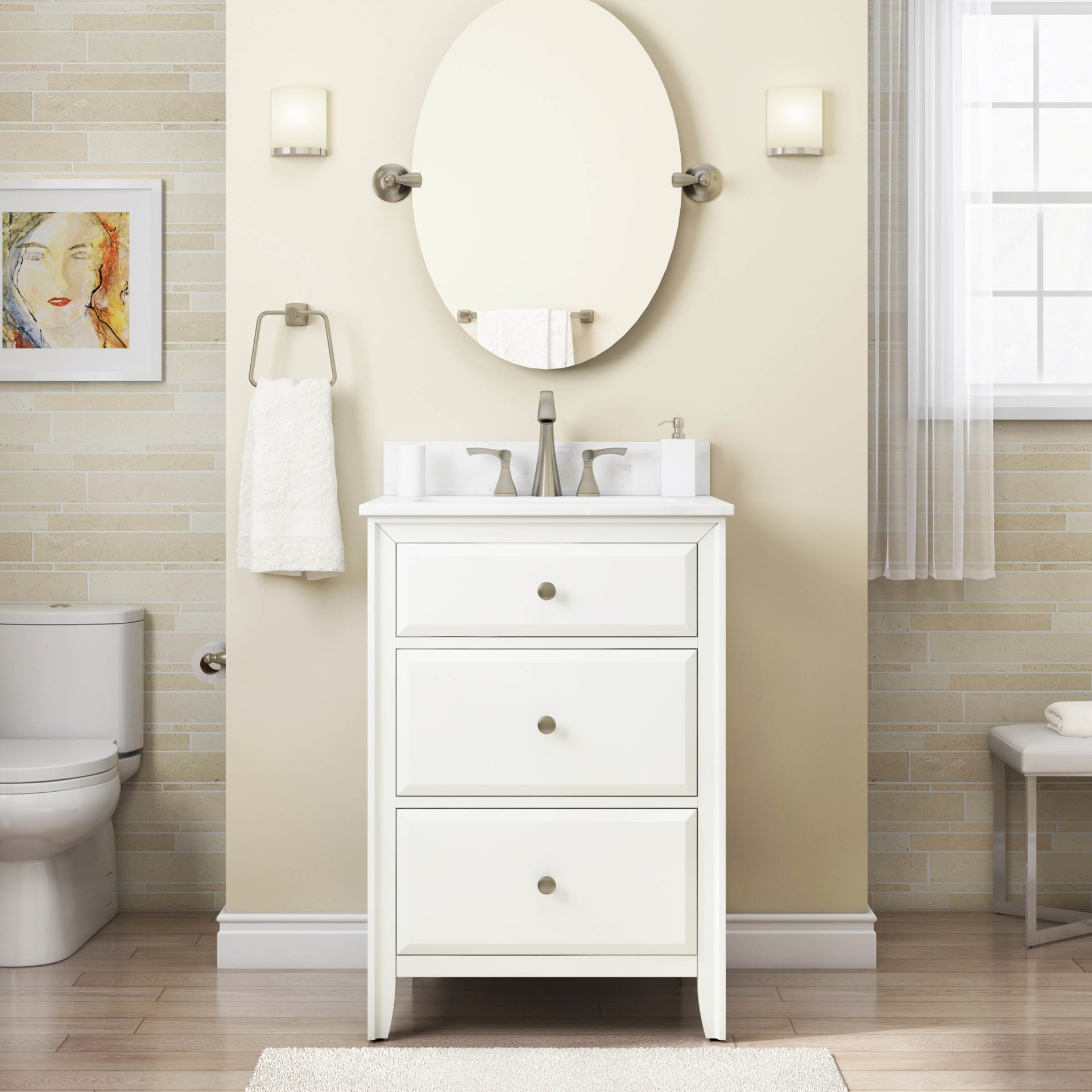 Style Selections 24 In Matte White Undermount Single Sink Bathroom Vanity With White Engineered Stone Top In The Bathroom Vanities With Tops Department At Lowescom