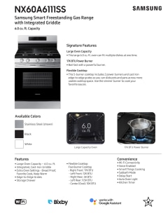 Samsung NX60A6111SS 6.0 Cu. ft. Smart Freestanding GAS Range with Integrated Griddle in Stainless Steel