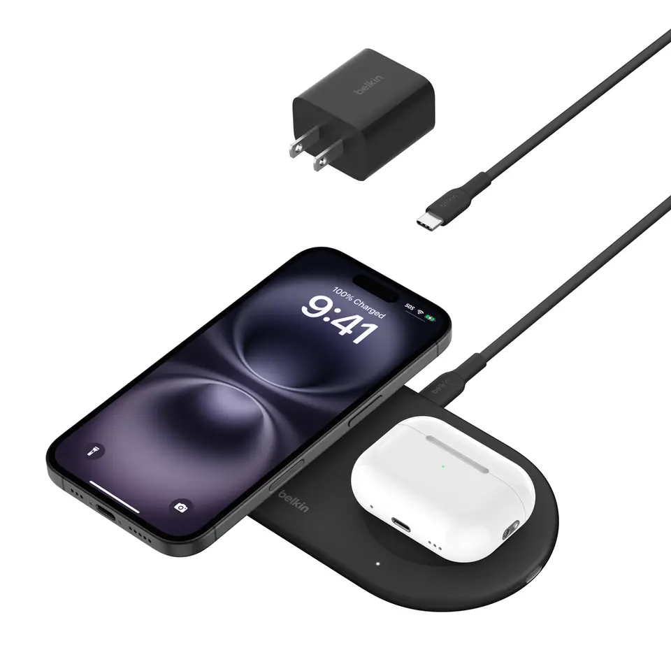 Chromebookアクセサリー belkin BoostCharge 2-in-1MagneticCharger 2-in-1 Foldable Qi2 Wireless Charging Station, MagSafe