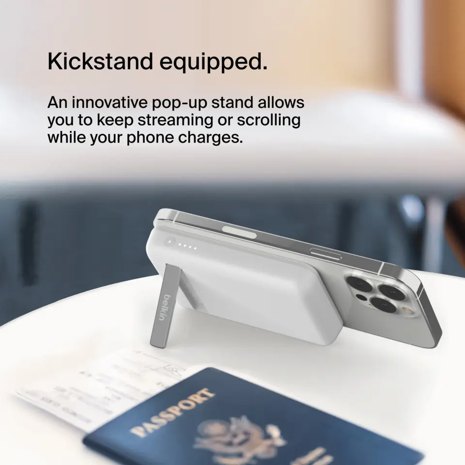 Belkin BoostCharge Wireless Power Bank 5K w/MagSafe Compatible 7.5W Charging, Built-in Pop-up Kickstand - Compatible w/iPhone 16, 16 Plus, 16 Pro, 16 Belkin BoostCharge Wireless Power Bank 5K w/MagSafe Compatible 7.5W Charging, Built-in Pop-up Kickstand - Compatible w/iPhone 16, 16 Plus, 16 Pro, 16