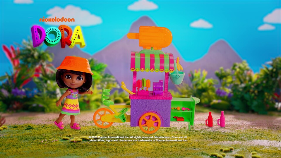 Dora, Pop 'N' Go Treat Cart with 15 Pieces, Transforming Cart