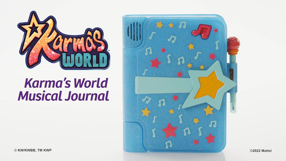 thumbnail video image 2 of Karma's World Musical Electronic Toy Journal with Marker, Record Player & 2 Collectible Records (8 x 6-in), 2 of 7