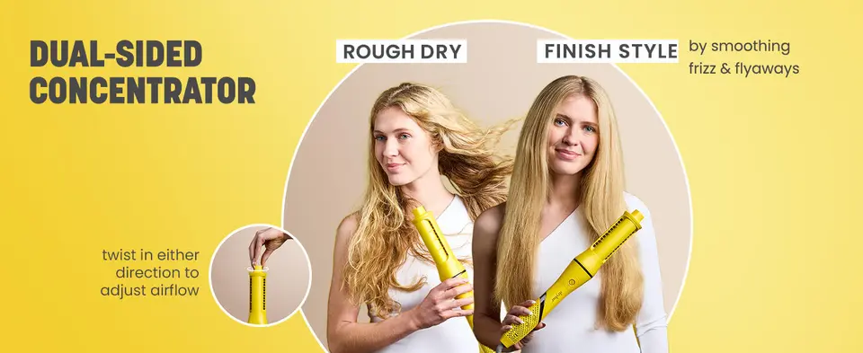 dual-sided concentrator hair dryer; twist to adjust airflow