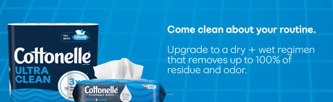 Upgrade your routine with Cottonelle toilet tissue and Cottonelle wet wipes