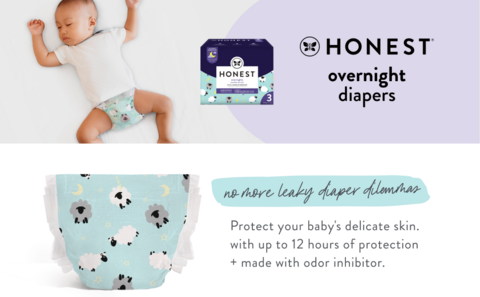 The Honest Company Overnight Baby Diapers, Sleepy Sheep, Size 5