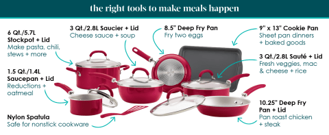  Rachael Ray Create Delicious Nonstick Cookware Pots and Pans Set,  13 Piece, Burgundy Shimmer: Home & Kitchen