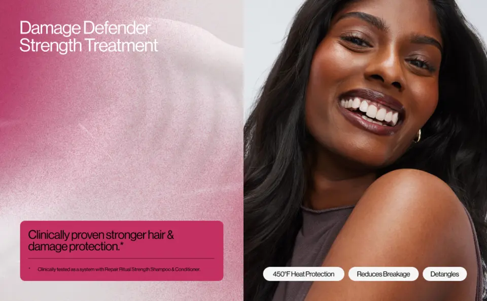 Damage Defender Strength Treatment is clinically proven for stronger hair and damage protection.