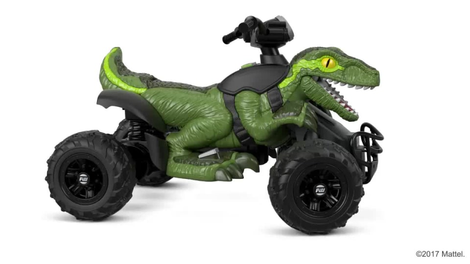 12V Power Wheels Jurassic World Dino Racer Battery-Powered Ride-On ATV  Dinosaur Toy, Green