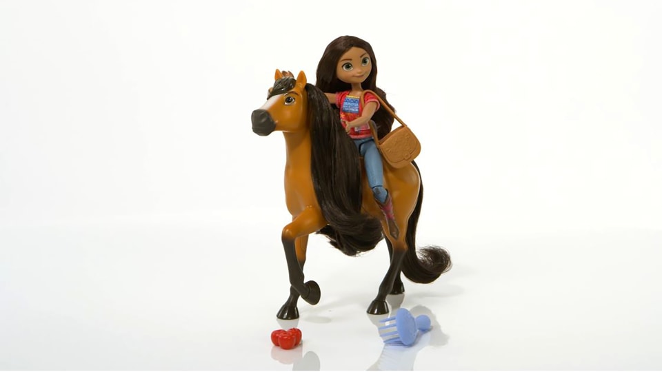 thumbnail video image 2 of Spirit Lucky Doll .(7 in) with Fashion Top, Treats, Brush & Spirit Horse (8 in), Soft Mane & Tail, 3 & Up, 2 of 7
