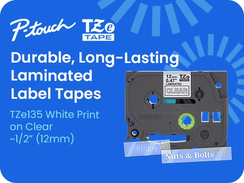 Brother P-touch TZe-135 Laminated Label Tape, 1/2