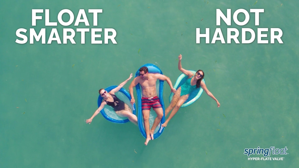 thumbnail video image 2 of SwimWays Spring Float Papasan Pool Lounger with Hyper-Flate Valve, Inflatable Pool Float, Blue, 2 of 8