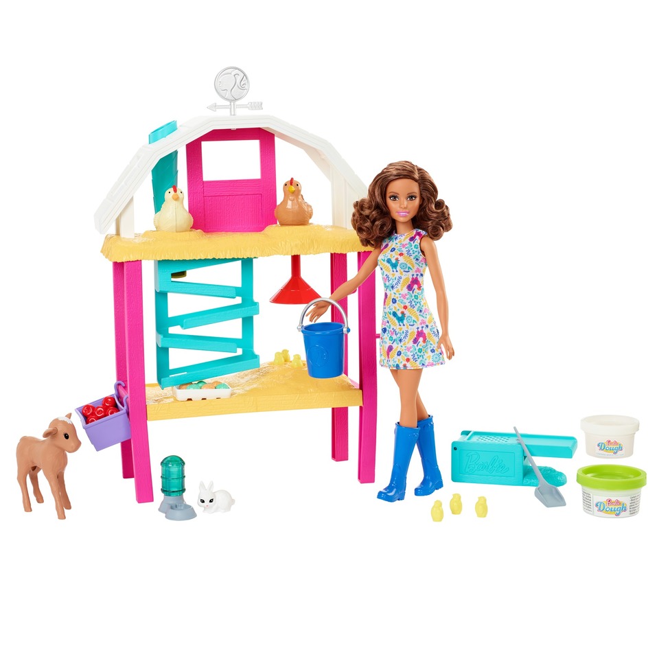 thumbnail video image 2 of Barbie Doll Playset, Hatch & Gather Egg Farm with Animals, Coop, Dough, Mold, Kids Toys, 2 of 7