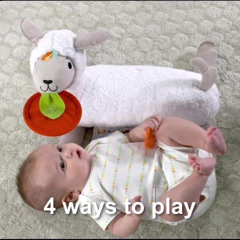 Fisher-Price Grow-with-Me-Tummy Time Llama Plush Baby Wedge with 3 Take-Along Sensory Toys, Unisex - image 2 of 7