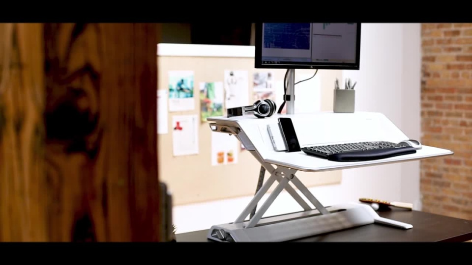 thumbnail video image 4 of Fellowes Lotus DX Sit-Stand Workstation, 32 3/4 x 24 1/4 x 21 1/2, Black, 4 of 4