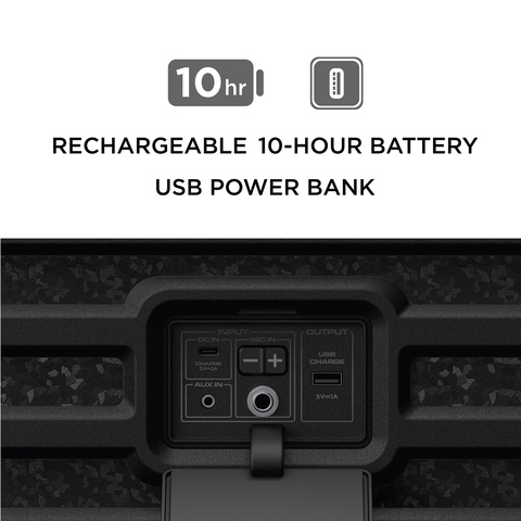 Tailgater™ Tough rechargeable 10 hour battery and view of USB power bank