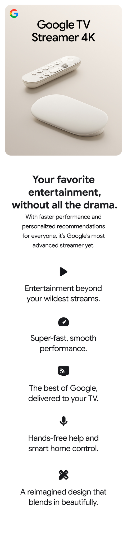 Google TV Streamer 4K Fast Streaming Device in 4K HDR 32 GB of