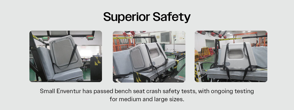 3 images showing Enventur being crash-tested for superior safety