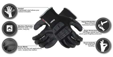 PRO-SAFE Size Large (9) Nitrile Coated Nylon/Nitrile Work Gloves Palm & Fingers Coated, Slip-On Cuff, Black, Paired MSCEIFNL - 50585728