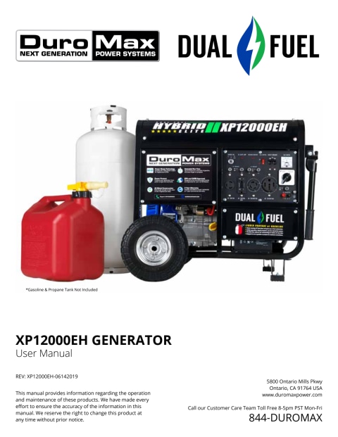DuroMax XP12000EH Durable 12000 Watt 18 HP Portable Hybrid Gas Propane