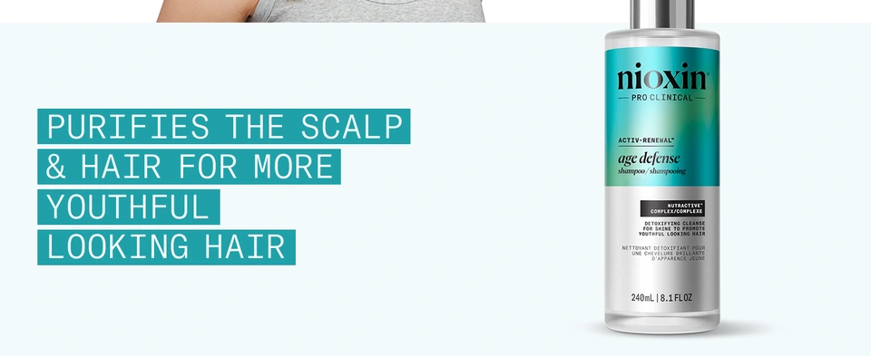 Nioxin Age Defense Shampoo purifies the scalp for more youthful looking hair