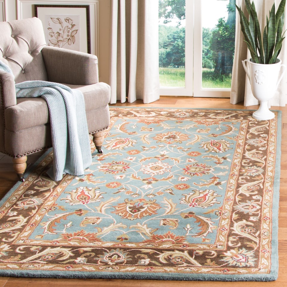 Brown Safavieh Heritage Collection HG812A Handmade Traditional Oriental Premium Wool Area Rug Blue 8' x 8' Square