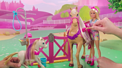 diagonaal Blind ongeduldig Barbie Paardenverzorging, Pop, Paarden en Speelset | GXV77 | MATTEL