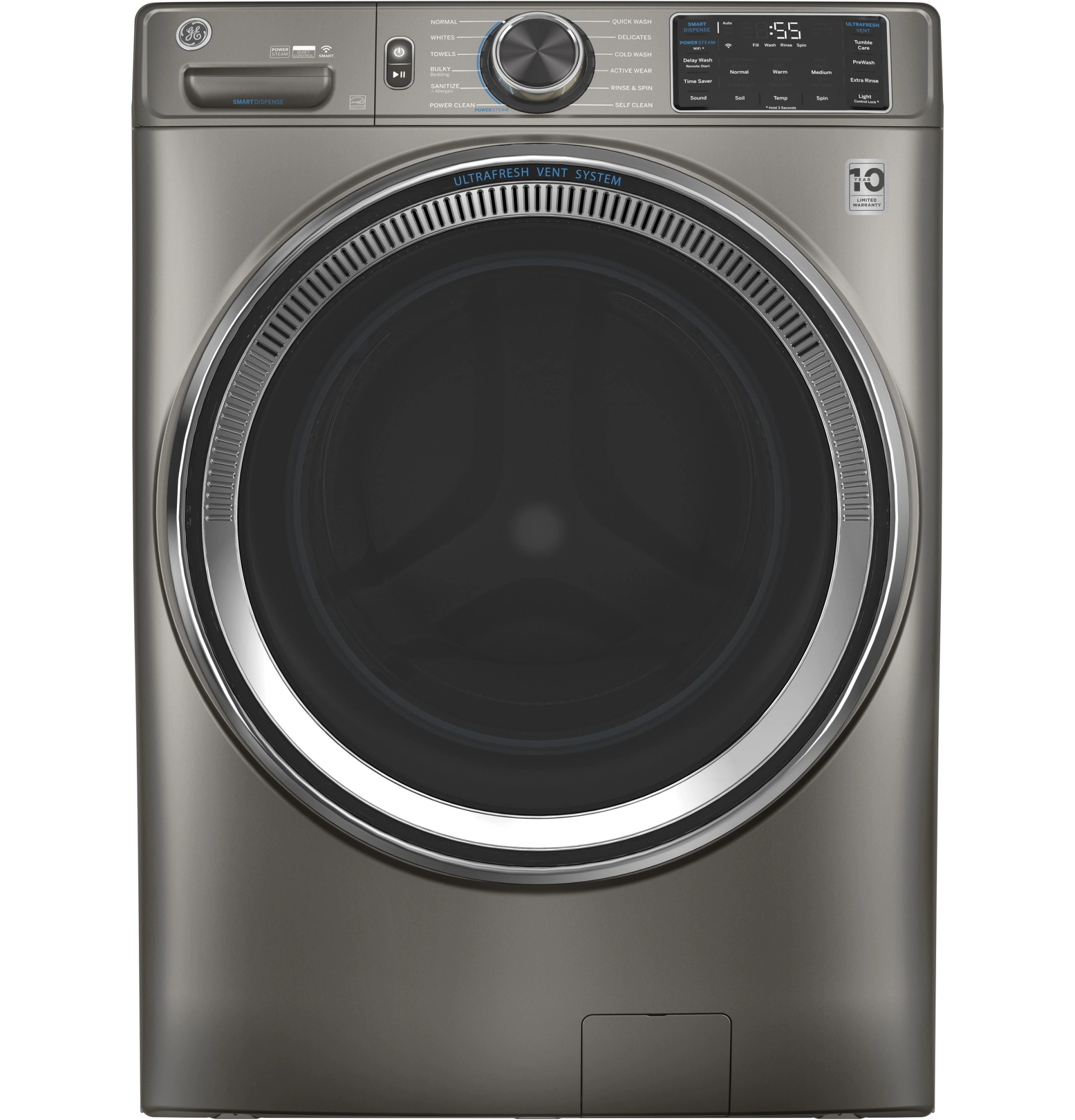 GE® 4.8 Cu. Ft. Satin Nickel Smart Front Load Washer | Tucker's
