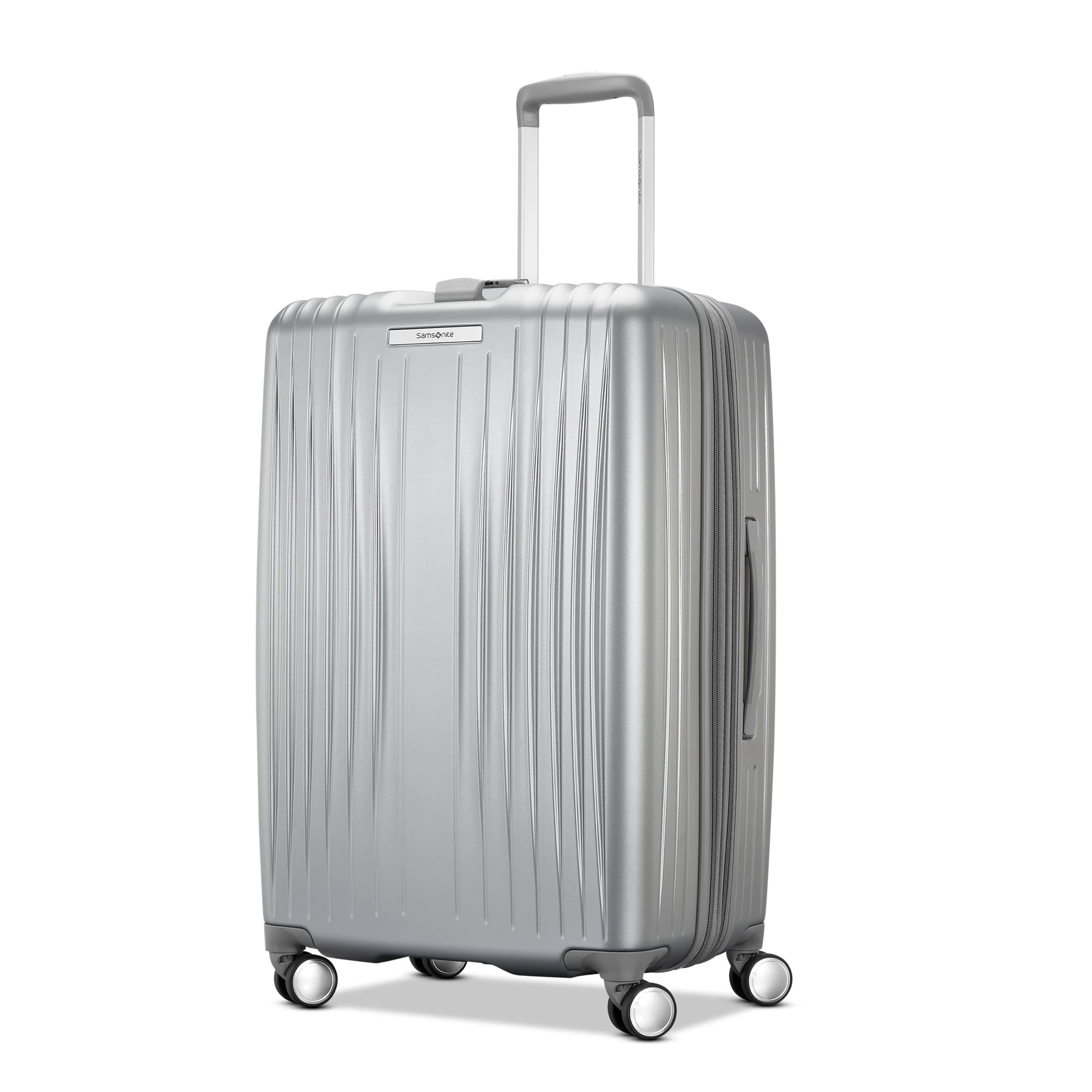 Samsonite Opto 3 19.29 Hardside Carry On Suitcase 4 Wheeled Spinner TSA Checkpoint Friendly Silver 147074 7722 Staples