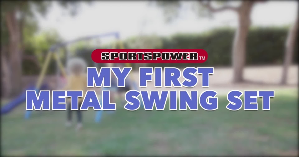 thumbnail video image 2 of Sportspower Outdoor My 1st Metal Swing Set for Ages 3-8, 400lbs Capacity & 6.2ft Frame, 2 Swings, Trapeze & 5ft Slide, 2 of 10