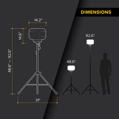 The 150W Balloon light kit can stand anywhere from 51.4&quot; - 95.4&quot; and is 31&quot; wide.