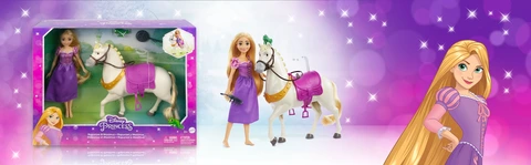 Disney Princess Rapunzel Doll and Maximus Horse Set with Accessories Saddle with Doll Clip Mattel