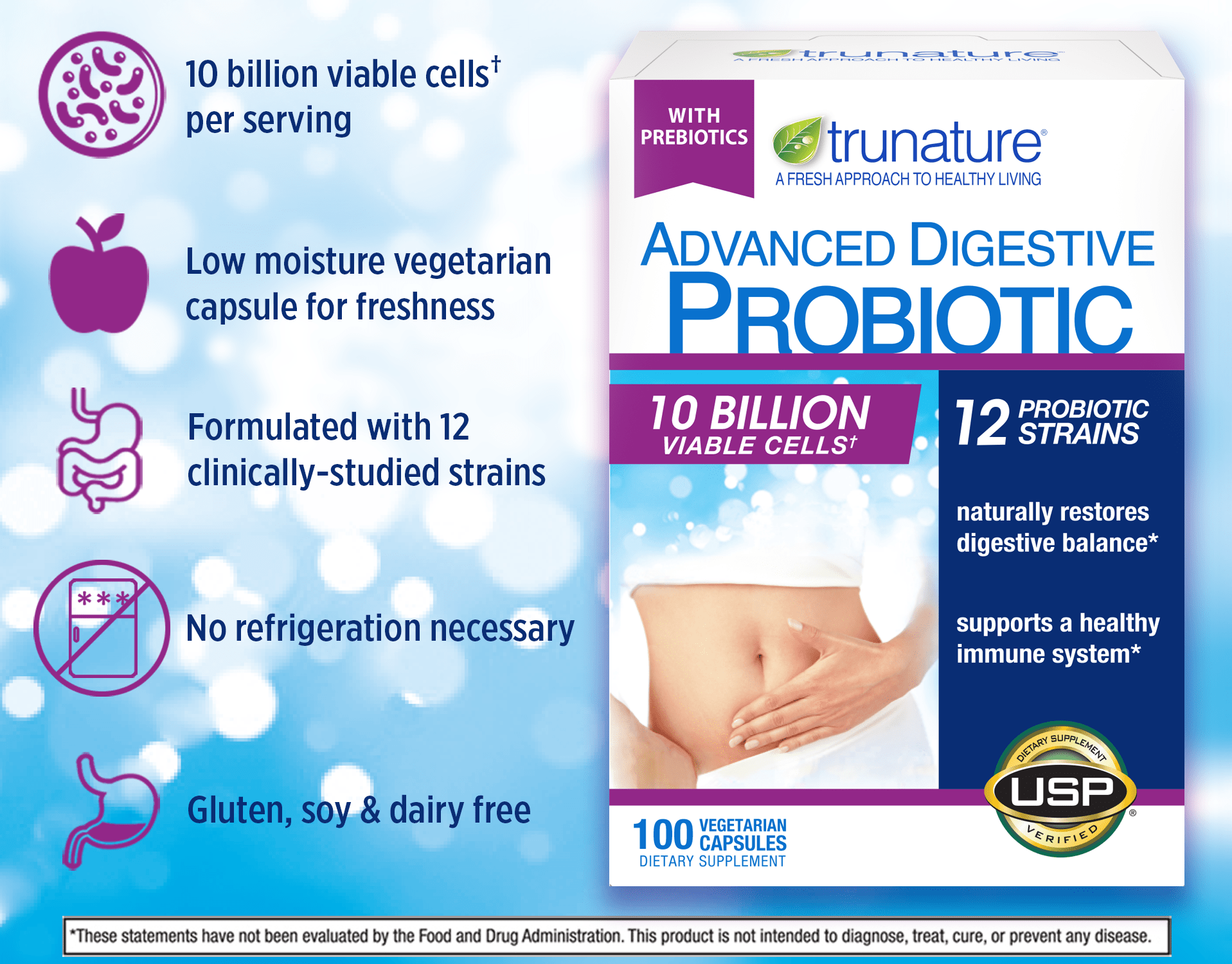 trunature Advanced Digestive Probiotic, 100 Capsules YGEA