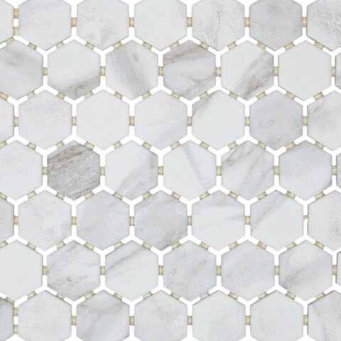 Mohawk Perpetuo 1-1/2&quot; Hexagon Brilliant White Matte Marble Visual Mosaic