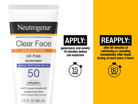 Apply neutrogena sunscreen before sun exposure, clear face sunscreen, reef safe sunscreen