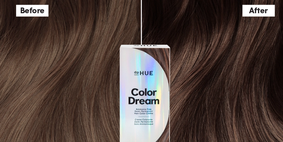 Color Dream demi-permanent hair color Before &amp; After in shade Medium Brown | dpHUE
