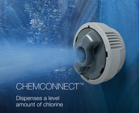 ChemConnect chemical dispenser releases a steady amount of chlorine.