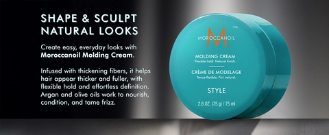 Moroccanoil Molding Cream jar for flexible hold, natural finish, and frizz control styling